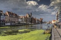 beautiful historic tenement houses along the motÃâawa river in gdaÃâsk Royalty Free Stock Photo